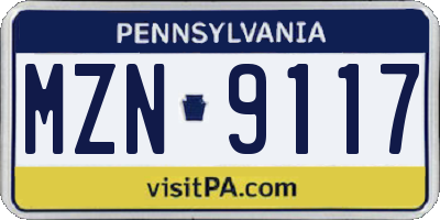 PA license plate MZN9117