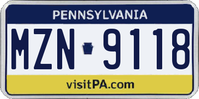 PA license plate MZN9118