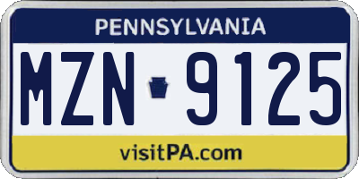 PA license plate MZN9125