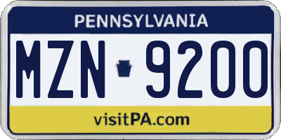 PA license plate MZN9200