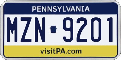 PA license plate MZN9201