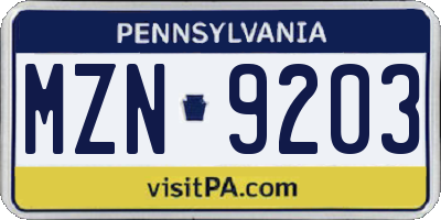 PA license plate MZN9203