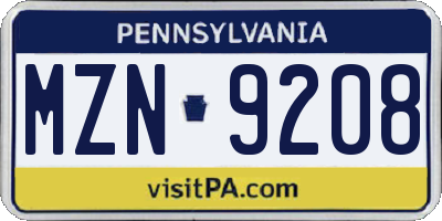 PA license plate MZN9208