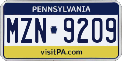 PA license plate MZN9209