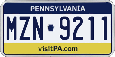 PA license plate MZN9211