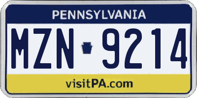 PA license plate MZN9214