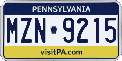PA license plate MZN9215
