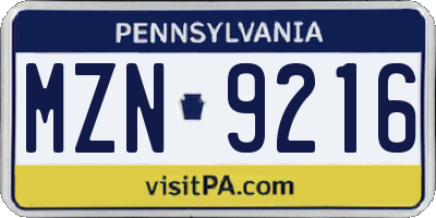 PA license plate MZN9216