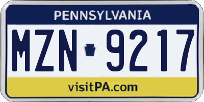 PA license plate MZN9217