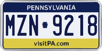 PA license plate MZN9218