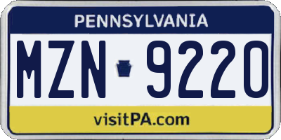 PA license plate MZN9220