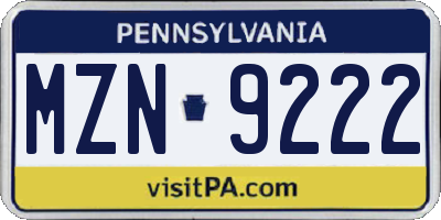 PA license plate MZN9222