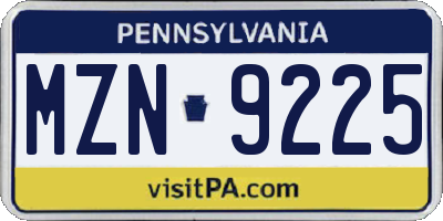PA license plate MZN9225