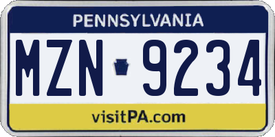 PA license plate MZN9234