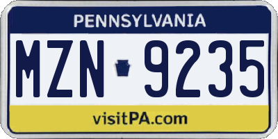 PA license plate MZN9235