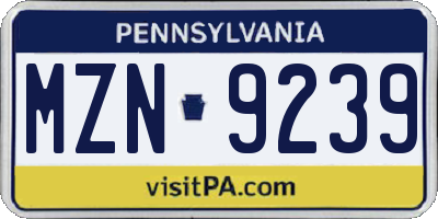PA license plate MZN9239