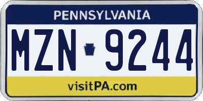 PA license plate MZN9244