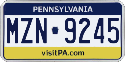 PA license plate MZN9245