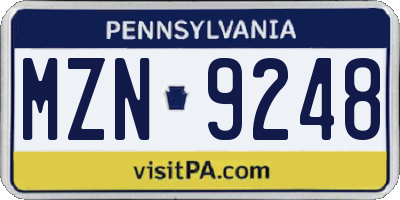 PA license plate MZN9248