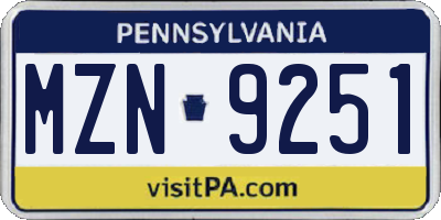PA license plate MZN9251