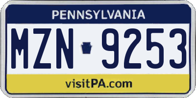 PA license plate MZN9253