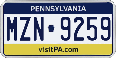 PA license plate MZN9259