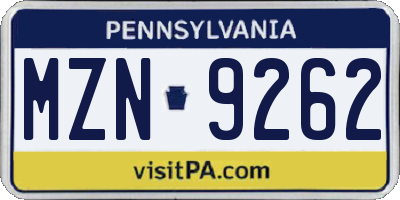 PA license plate MZN9262