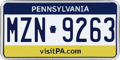 PA license plate MZN9263