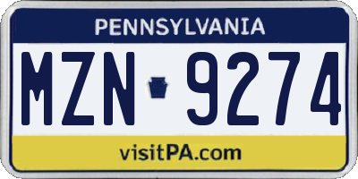 PA license plate MZN9274