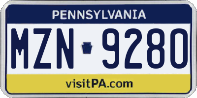 PA license plate MZN9280