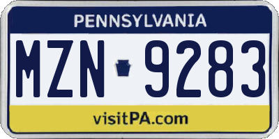 PA license plate MZN9283