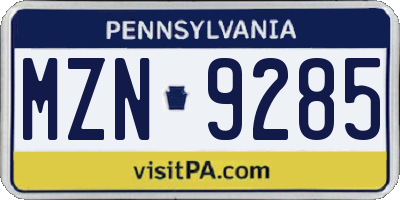 PA license plate MZN9285