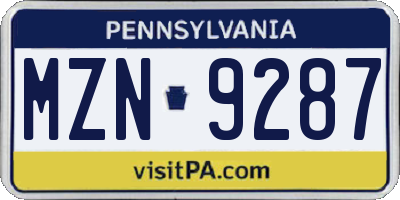 PA license plate MZN9287