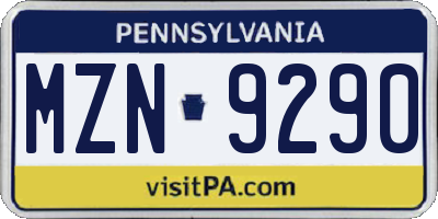 PA license plate MZN9290