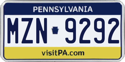 PA license plate MZN9292