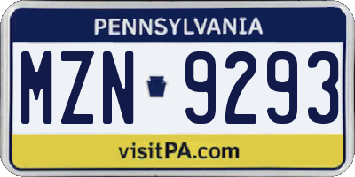 PA license plate MZN9293