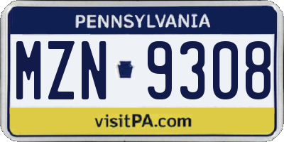 PA license plate MZN9308