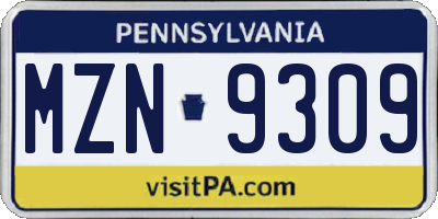 PA license plate MZN9309