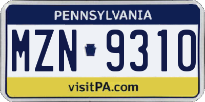 PA license plate MZN9310