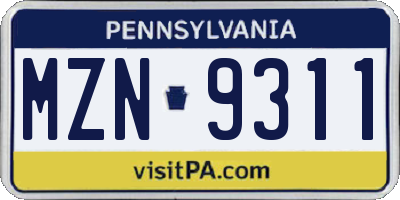 PA license plate MZN9311