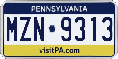 PA license plate MZN9313