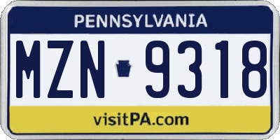 PA license plate MZN9318