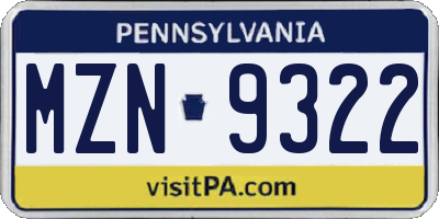 PA license plate MZN9322