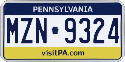 PA license plate MZN9324