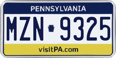 PA license plate MZN9325