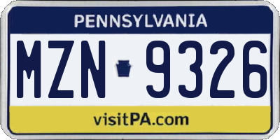 PA license plate MZN9326