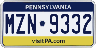 PA license plate MZN9332
