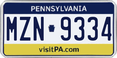 PA license plate MZN9334