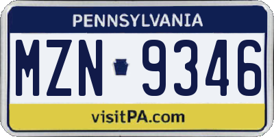 PA license plate MZN9346