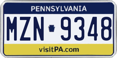 PA license plate MZN9348